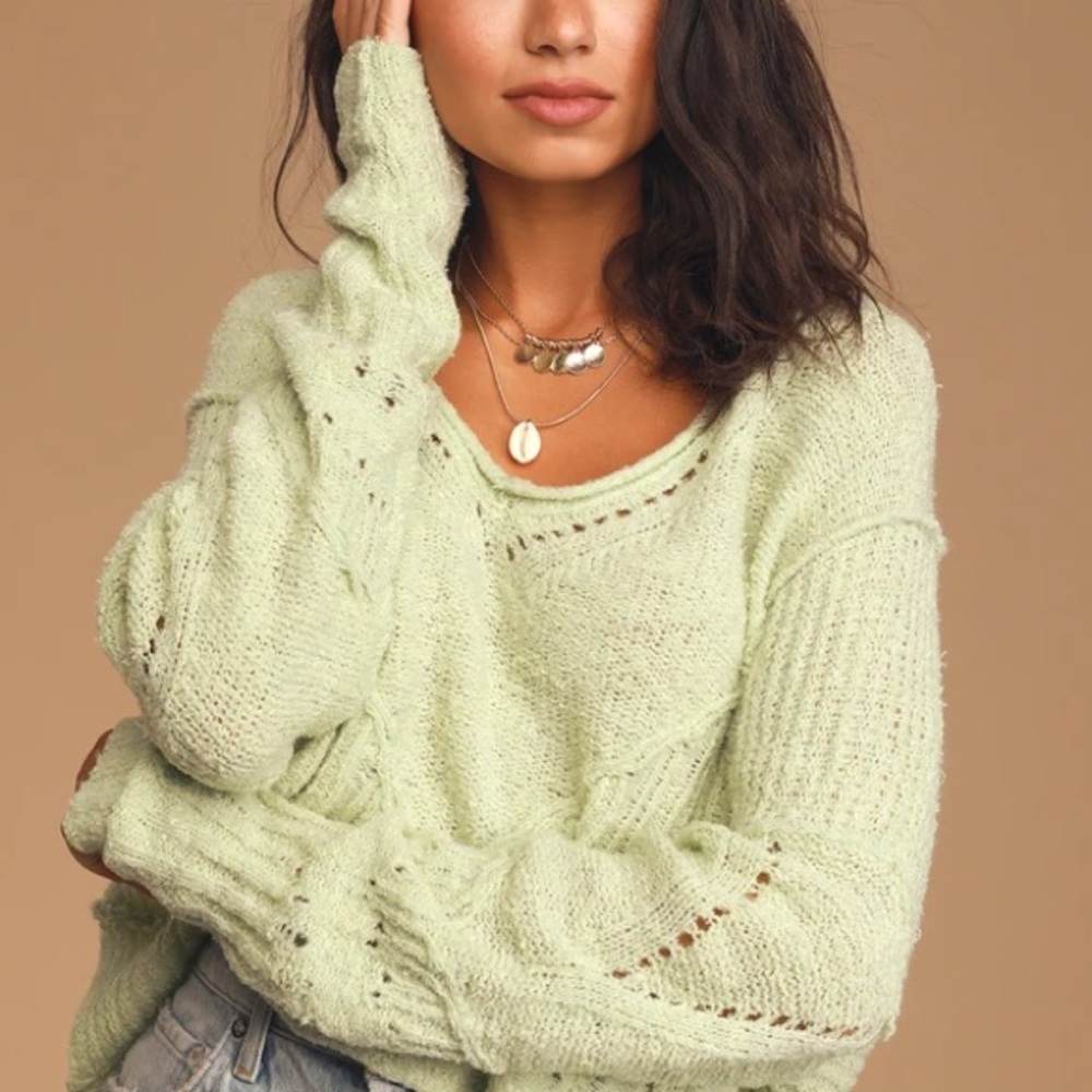 Mint Green Free People Seashell Knit Crop Sweater